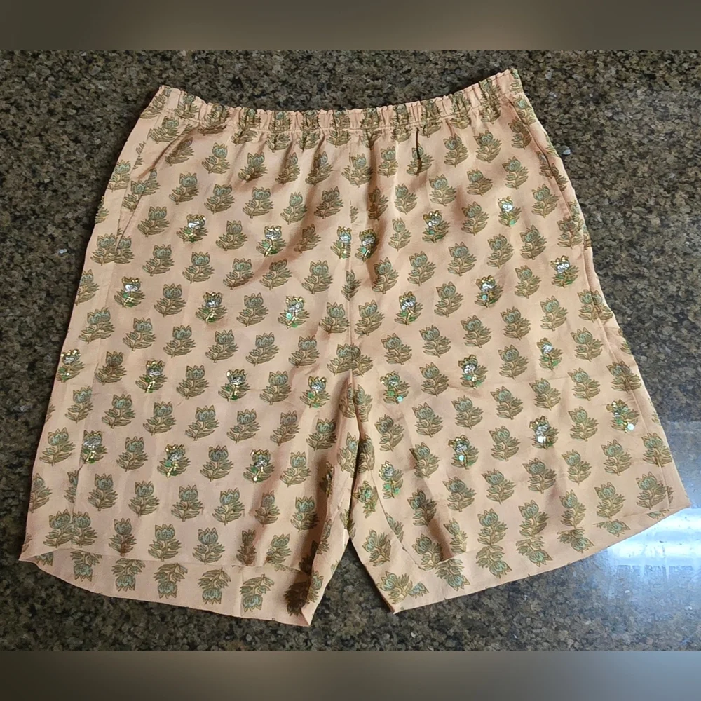 J.Crew Tan Floral Beaded Shorts Size M NWT Viscose Summer - Picture 6 of 16